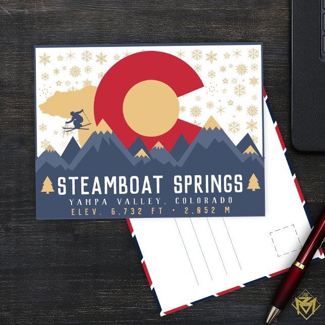 Steamboat Springs Colorado Flag Mountain Skiing Postcard (Creator Uploaded)