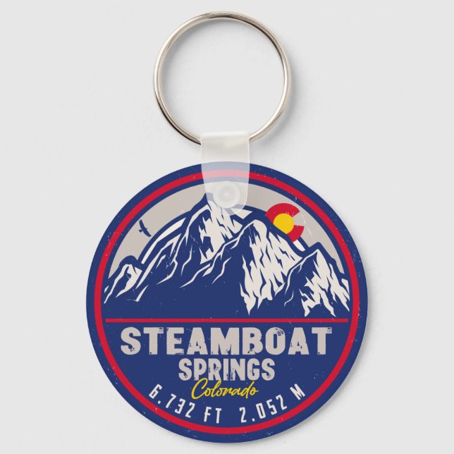 Steamboat Springs Colorado Retro Sunset Souvenirs Key Ring (Front)