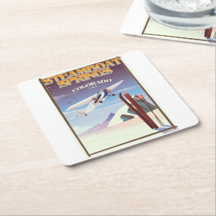 Steamboat Springs colorado vintage travel poster Square Paper Coaster