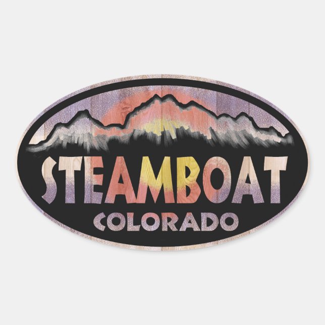 Steamboat Springs Colorado wood flag oval stickers (Front)