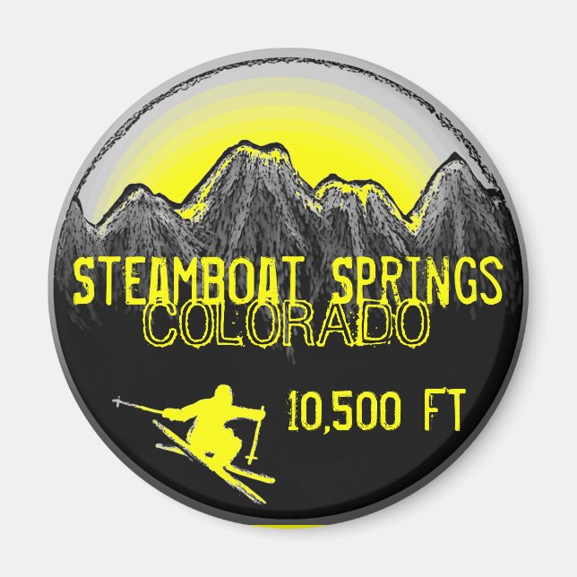 Steamboat Springs Colorado yellow ski magnet (Front)