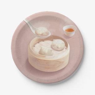 Steamed Bao Buns with Tea Paper Plate