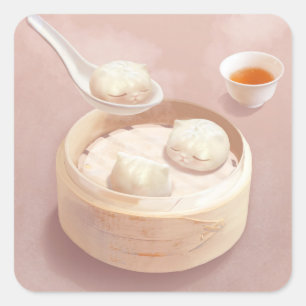 Steamed Bao Buns with Tea Square Sticker