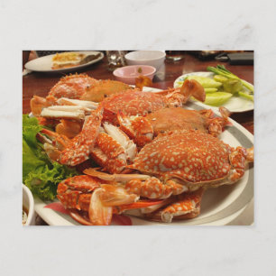 ฺฺSteamed Blue Crab Seafood Delicious Food Postcard