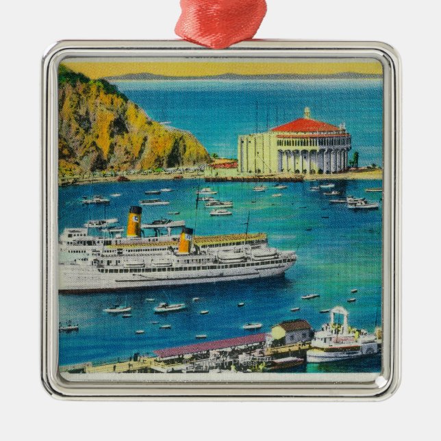 Steamers Catalina and Avalon at Pier, and Casino Metal Tree Decoration (Front)