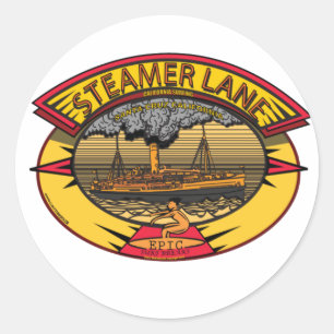 STEAMERS LANE SANTA CRUZ CA. CLASSIC ROUND STICKER