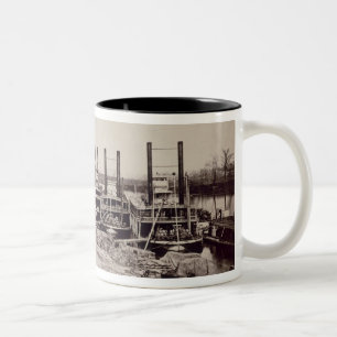 Steamers on the Mississippi (b/w photo) Two-Tone Coffee Mug