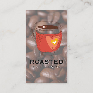 Steaming Coffee Cup   Coffee Beans   Cafe Business Card