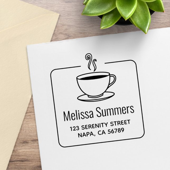 Steaming Coffee Cup Framed Address Rubber Stamp (Creator Uploaded)