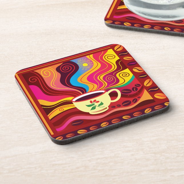 Steaming Coffee Cup Pattern Coaster (Left Side)