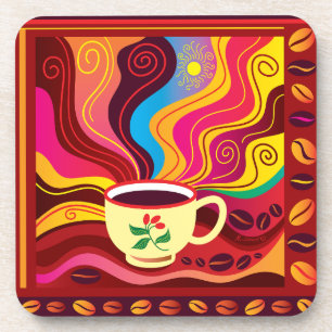 Steaming Coffee Cup Pattern Coaster
