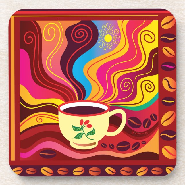 Steaming Coffee Cup Pattern Coaster (Front)