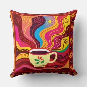 Steaming Coffee Cup Pattern Cushion