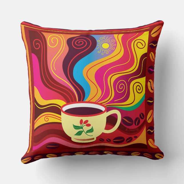 Steaming Coffee Cup Pattern Cushion (Back)