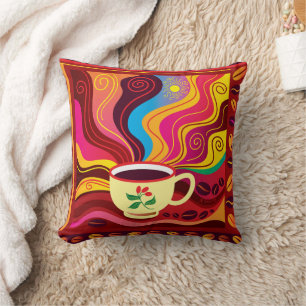 Steaming Coffee Cup Pattern Cushion