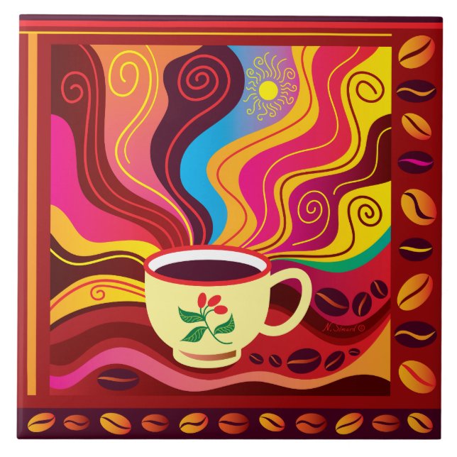 Steaming Coffee Cup Pattern Tile (Front)