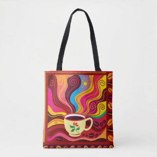 Steaming Coffee Cup Pattern Tote Bag