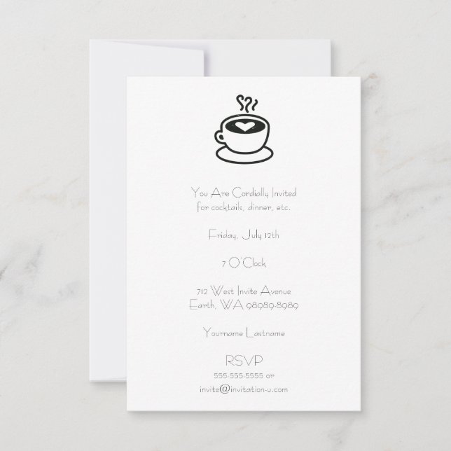 Steaming Coffee Cup with Heart Design Invitation (Front)