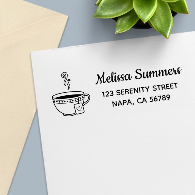 Steaming Cup of Tea Address Self-inking Stamp (Creator Uploaded)