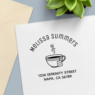 Steaming Cup of Tea Arch Address Self-inking Stamp