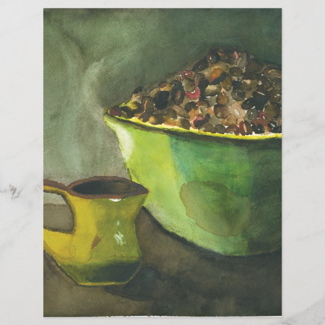 Steaming Morning Cup of Coffee Bowl Coffee Beans (Front)