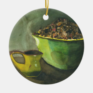 Steaming Morning Cup of Coffee Bowl Coffee Beans Ceramic Tree Decoration