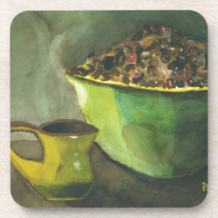 Steaming Morning Cup of Coffee Bowl Coffee Beans Coaster