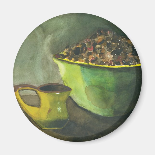 Steaming Morning Cup of Coffee Bowl Coffee Beans Magnet (Front)