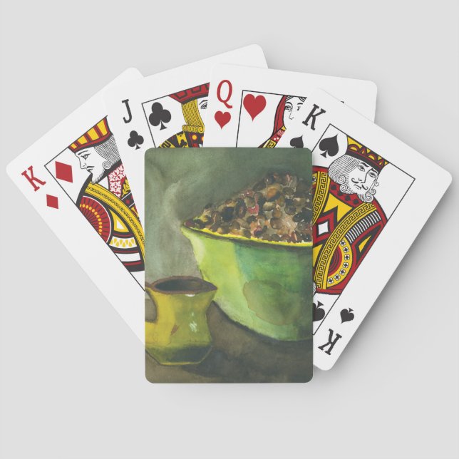 Steaming Morning Cup of Coffee Bowl Coffee Beans Playing Cards (Back)