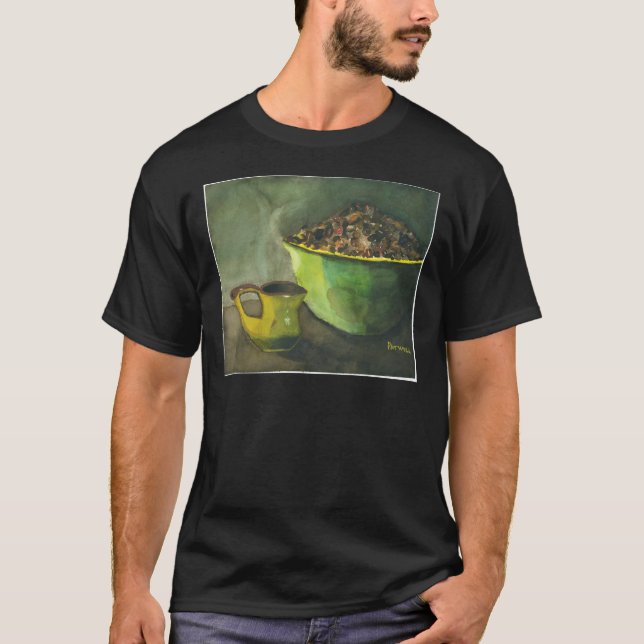 Steaming Morning Cup of Coffee Bowl Coffee Beans T-Shirt (Front)