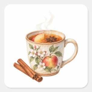 Steaming Mug of Spiced Cider with Cinnamon Sticks Square Sticker