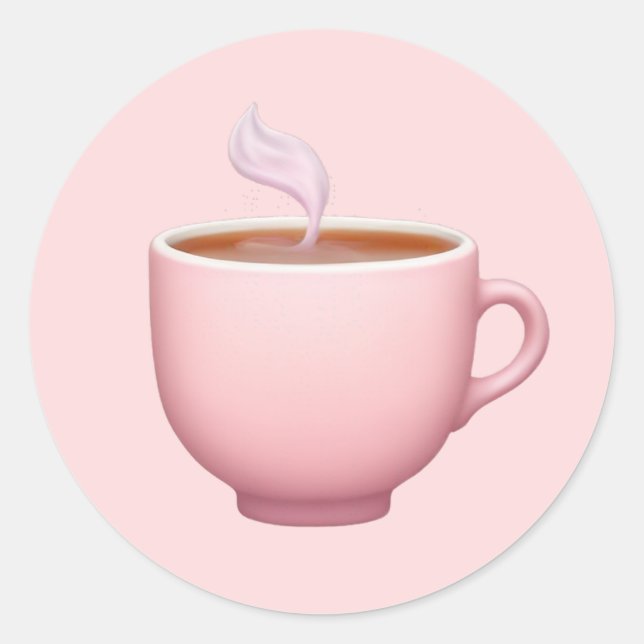 Steaming Pink Teacup Emoji  Classic Round Sticker (Front)
