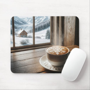 Steaming Snowflake Latte By Winter Window Mouse Mat