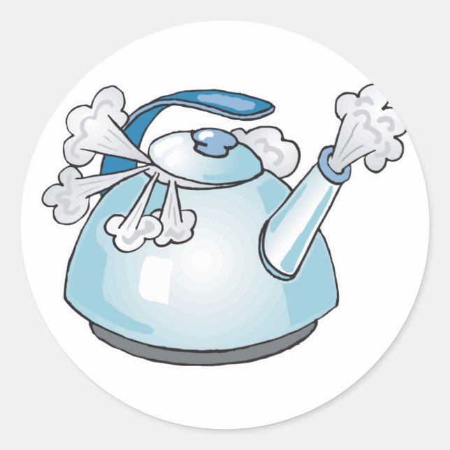 steaming tea pot kettle classic round sticker (Front)