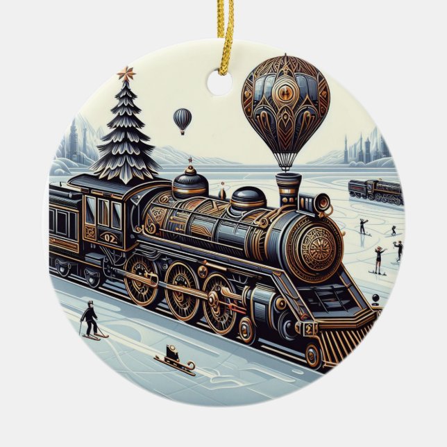 Steaming Through Winter's Wonderland Ceramic Tree Decoration (Front)