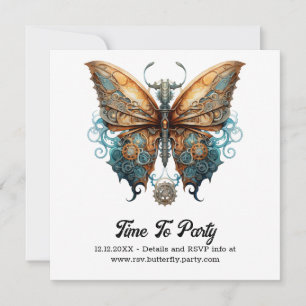 Steamlace Swallowtail Butterfly Steampunk Wedding  Announcement