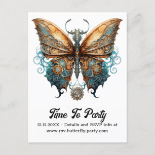 Steamlace Swallowtail Butterfly Steampunk Wedding Announcement Postcard