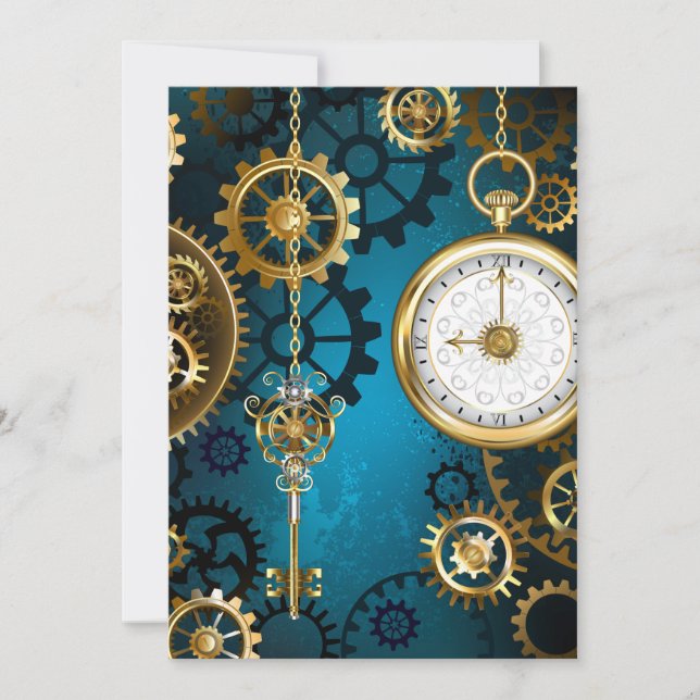 Steampun turquoise Background with Gears (Front)