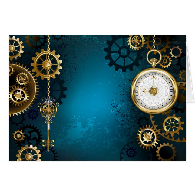 Steampun turquoise Background with Gears (Front Horizontal)