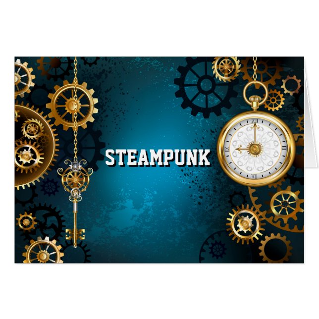 Steampun turquoise Background with Gears (Front Horizontal)