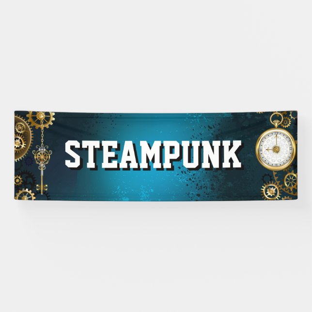 Steampun turquoise Background with Gears Banner (Horizontal)