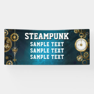 Steampun turquoise Background with Gears Banner