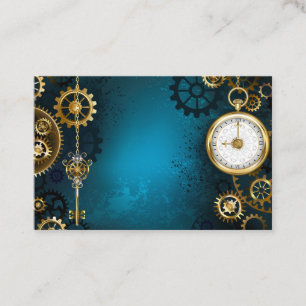 Steampun turquoise Background with Gears Business Card