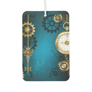 Steampun turquoise Background with Gears Car Air Freshener
