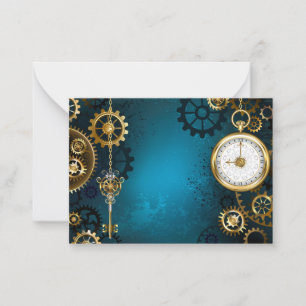 Steampun turquoise Background with Gears Card