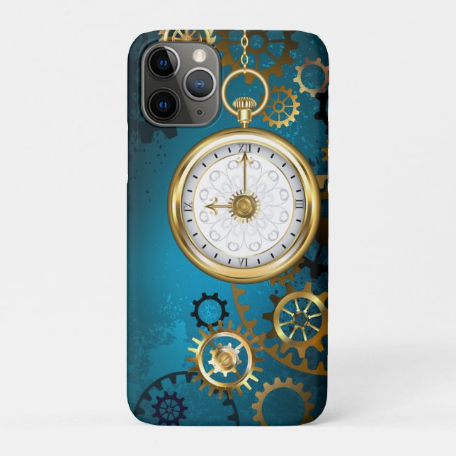 Steampun turquoise Background with Gears Case-Mate iPhone Case (Back)