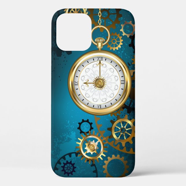 Steampun turquoise Background with Gears Case-Mate iPhone Case (Back)