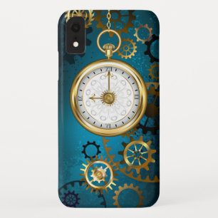 Steampun turquoise Background with Gears iPhone XR Case