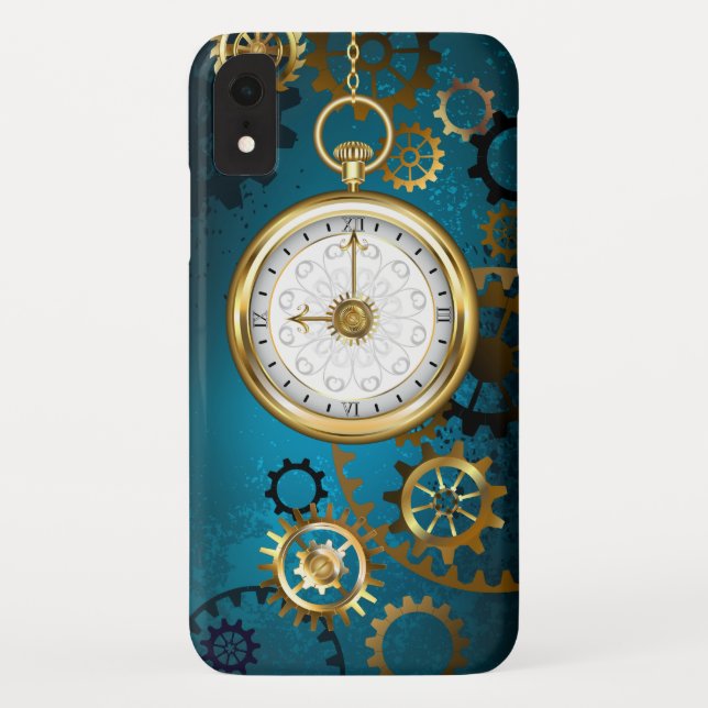 Steampun turquoise Background with Gears Case-Mate iPhone Case (Back)