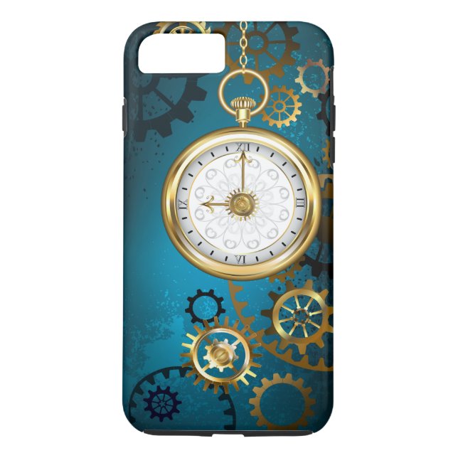 Steampun turquoise Background with Gears Case-Mate iPhone Case (Back)